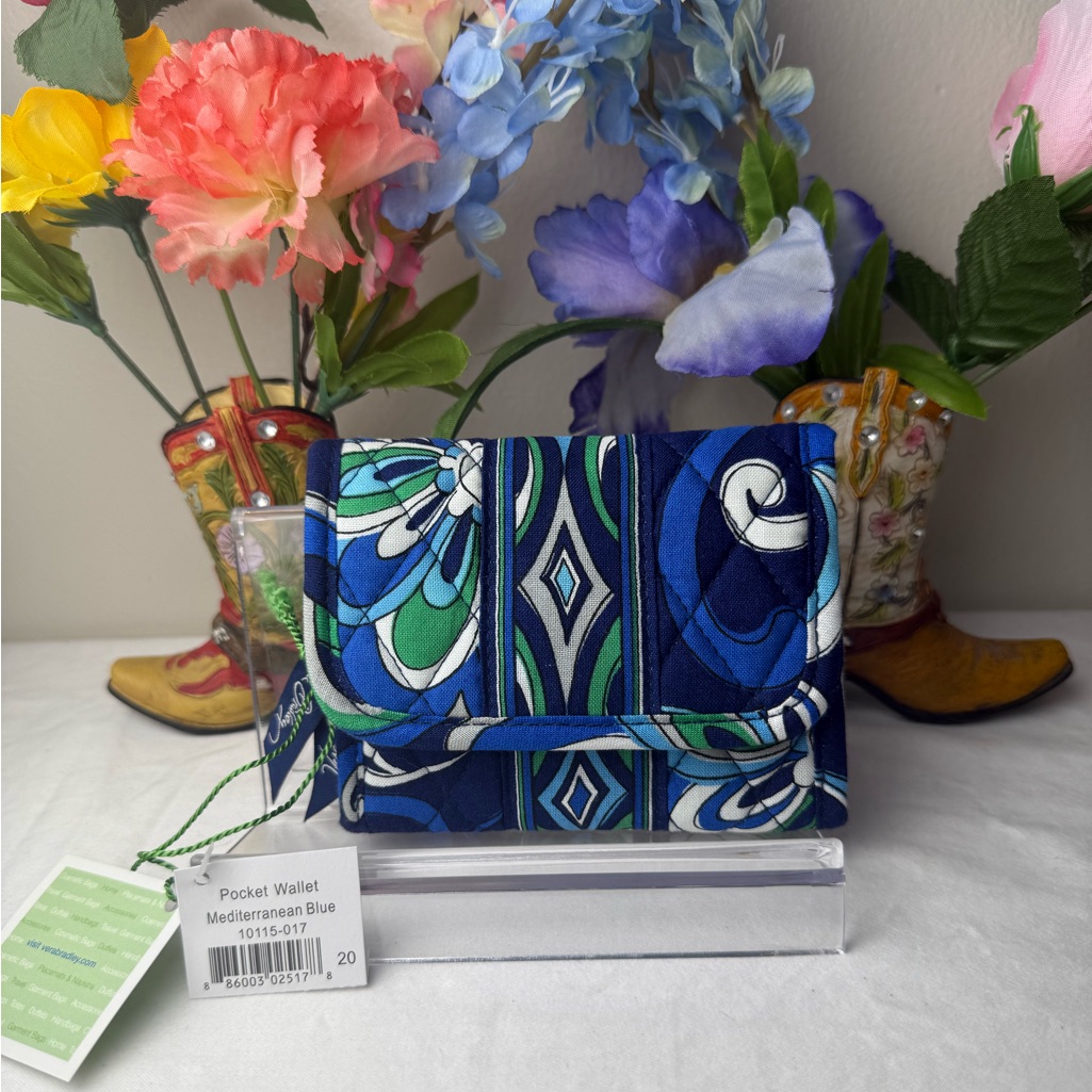 Nwt Vera Bradley Mediterranean Blue Pocket Wallet Retired Hard To Find
